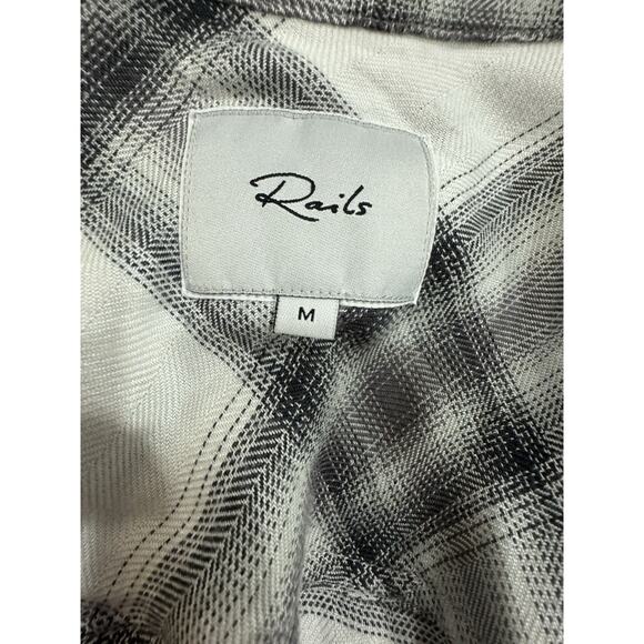 Plaid Flannel Shirt Button Down Long Sleeve Gray White Casual - Picture 4 of 6